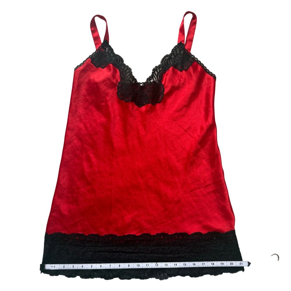 VINTAGE Red with Black Lace Lingerie Slip Nightgown | Size M - Picture 5 of 8